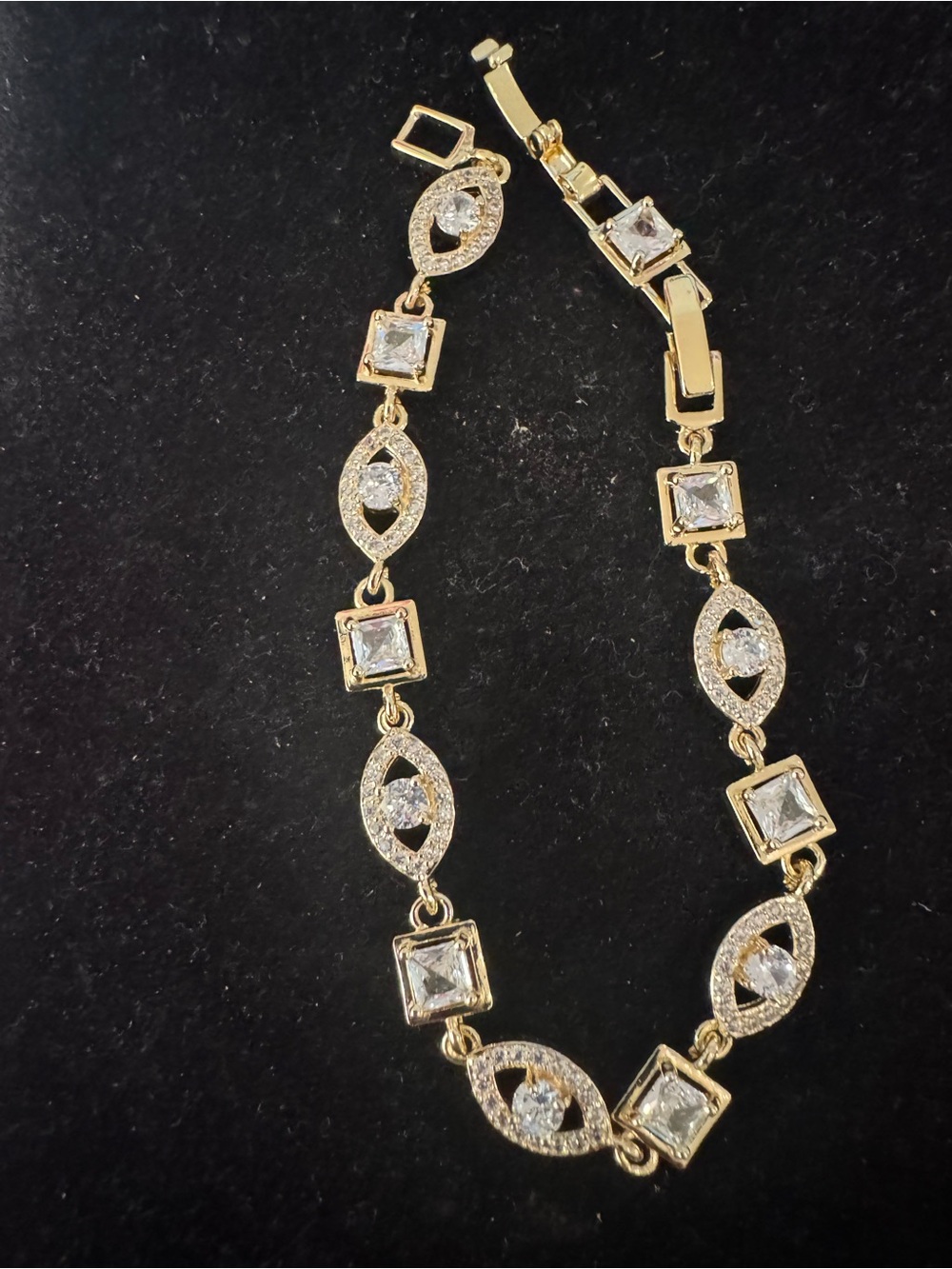 Gold-Tone Evil Eye Clear Crystal Link Bracelet - Adjustable 61/2 to 7 1/2 inch